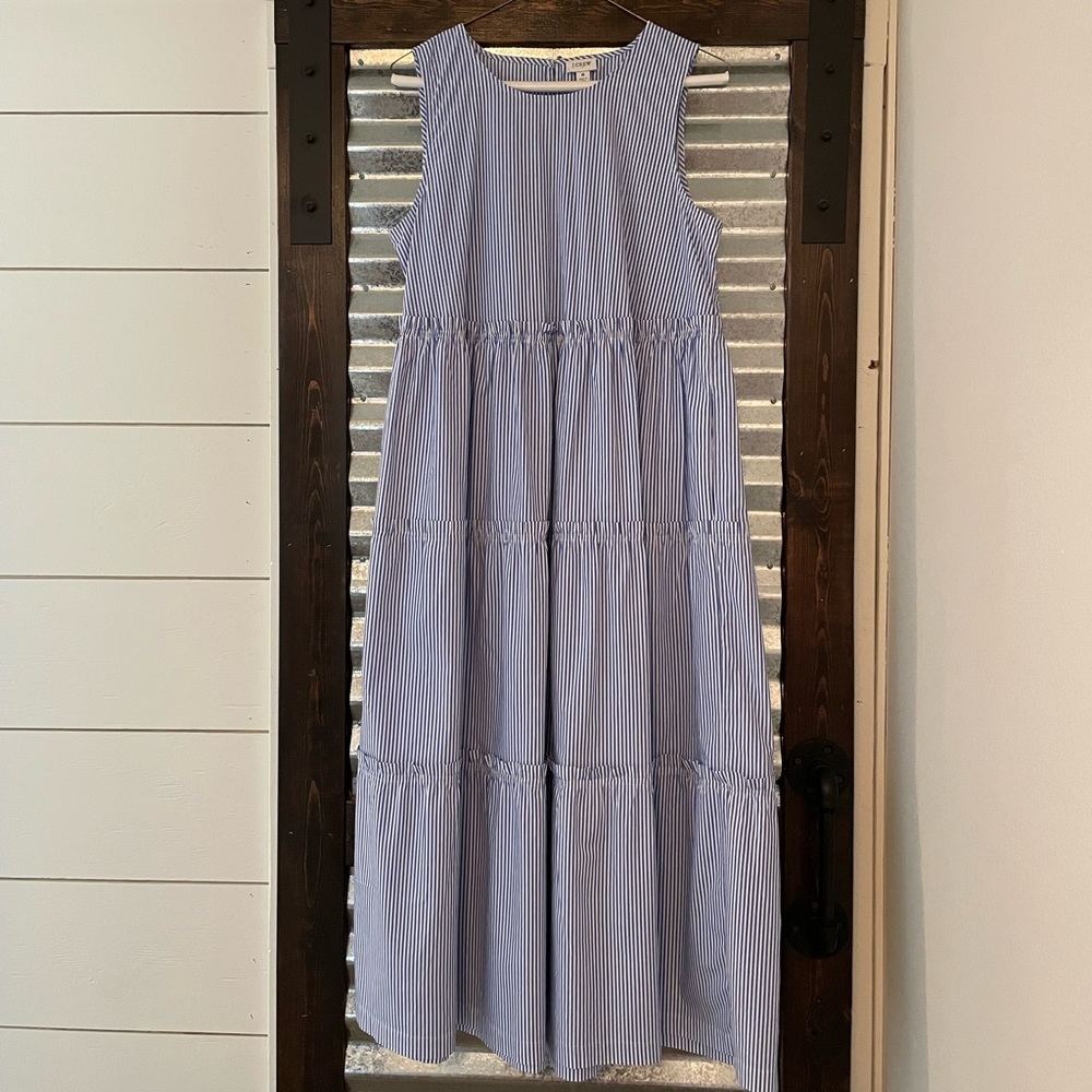 J. Crew blue and white striped shift dress size 8